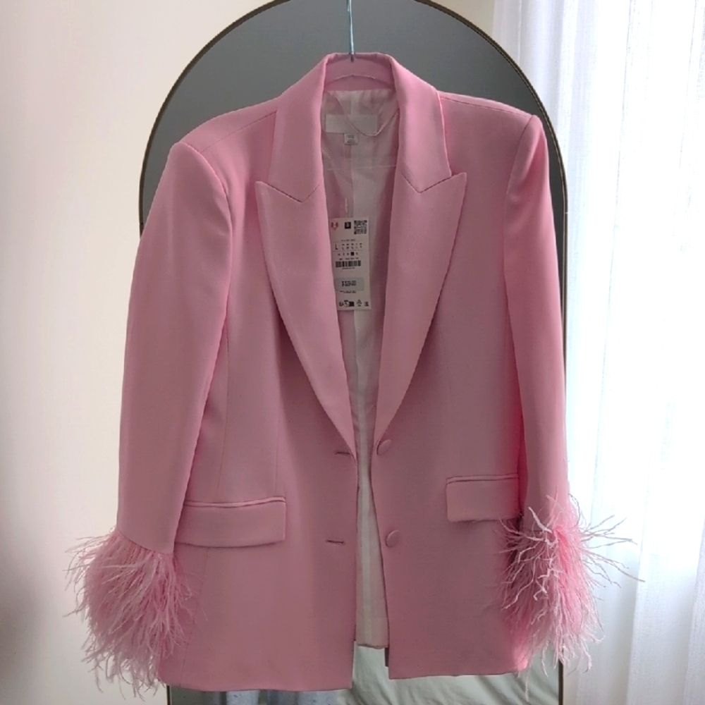 Zara Pink Feather Blazer